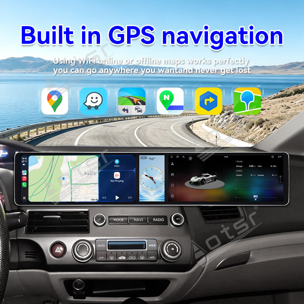 Aotsr Dual 12.3 inch Car Radio for Honda Civic 2006-2011 with 7870 Octa Core Chip Ultra HD 2400*900 Touch Screen Wireless CarPlay Bluetooth 5.0 GPS Navigation 4G Network OEM Upgrade Multimedia System