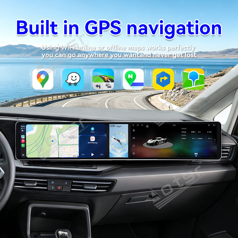 Aotsr Dual 12.3 inch Car Radio for Volkswagen Caddy 2019-2024 with 7870 Octa Core Chip Ultra HD 2400*900 Touch Screen Wireless CarPlay Bluetooth 5.0 GPS Navigation 4G Network OEM Upgrade Multimedia System