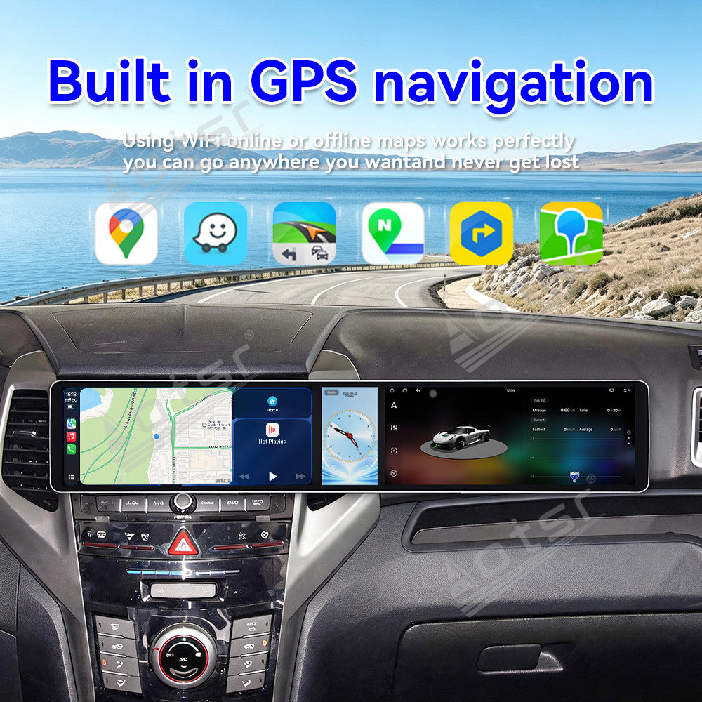 Aotsr Dual 12.3 inch Car Radio for Ssang Yong Tivoli Matte Black 2015-2019 with 7870 Octa Core Chip, Ultra HD 2400*900 Touch Screen, Wireless CarPlay, Bluetooth 5.0, GPS Navigation, 4G Network, OEM Upgrade Multimedia System
