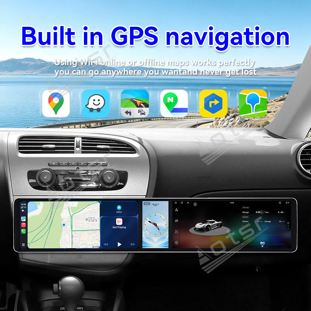 Aotsr Dual 12.3 inch Car Radio for Seat Leon 2005-2012 with 7870 Octa Core Chip Ultra HD 2400*900 Touch Screen Wireless CarPlay Bluetooth 5.0 GPS Navigation 4G Network OEM Upgrade Multimedia System