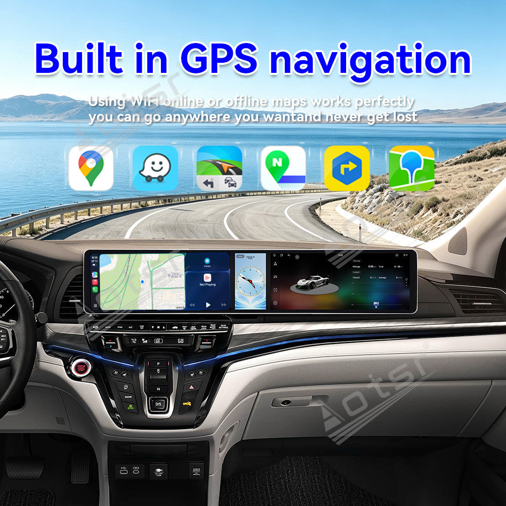 Aotsr Dual 12.3 inch Car Radio for Honda Odyssey 2020-2026 with 7870 Octa Core Chip, Ultra HD 2400*900 Touch Screen, Wireless CarPlay, Bluetooth 5.0, GPS Navigation, 4G Network, OEM Upgrade Multimedia System