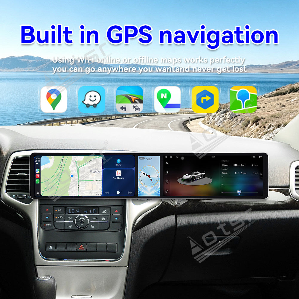 Aotsr Dual 12.3 inch Car Radio For Jeep Grand Cherokee 2008-2012 with 7870 Octa Core Chip Ultra HD 2400*900 Touch Screen Wireless CarPlay Bluetooth 5.0 GPS Navigation