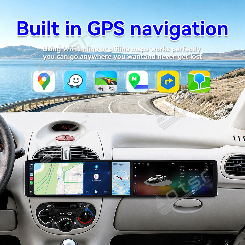 Aotsr Dual 12.3 inch Car Radio for Peugeot 206 2002-2010 with 7870 Octa Core Chip Ultra HD 2400*900 Touch Screen Wireless CarPlay Bluetooth 5.0 GPS Navigation 4G Network OEM Upgrade Multimedia System