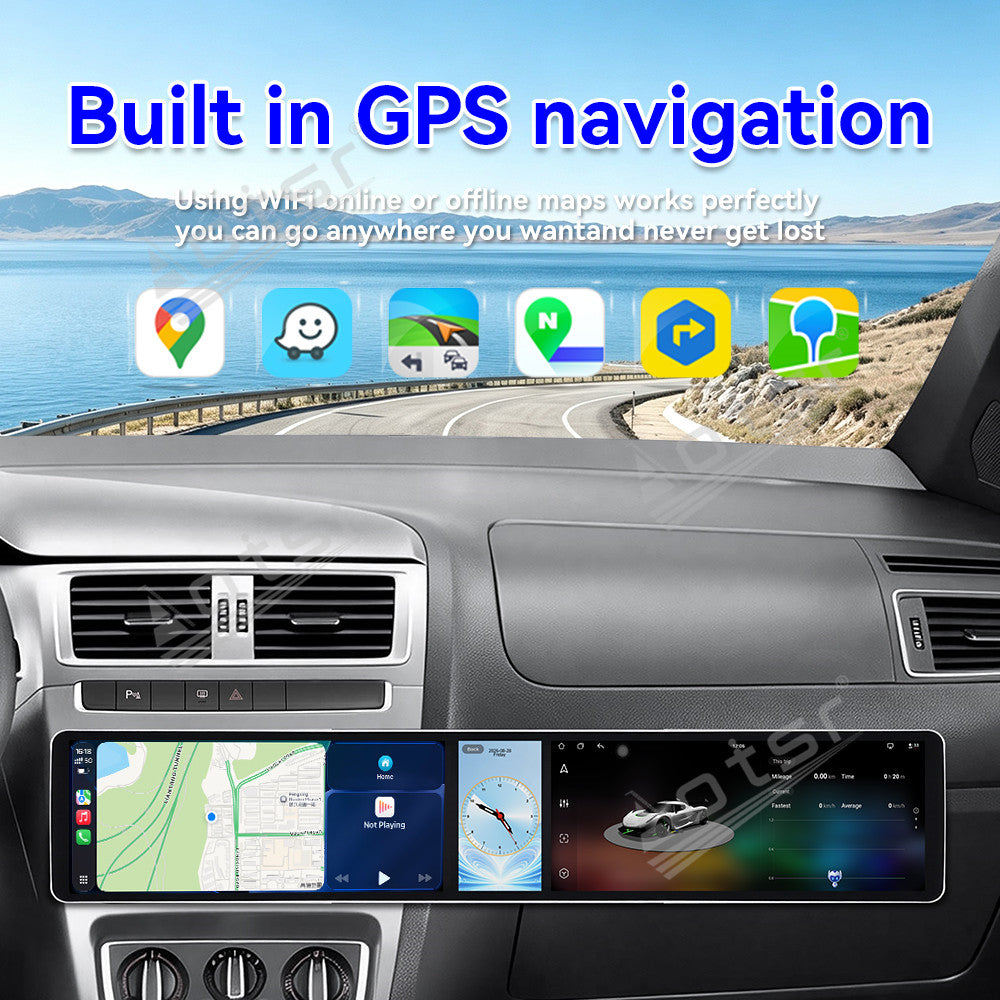 Aotsr Dual 12.3 inch Car Radio for Volkswagen Fox 2014-2018 with 7870 Octa Core Chip Ultra HD 2400*900 Touch Screen Wireless CarPlay Bluetooth 5.0 GPS Navigation 4G Network OEM Upgrade Multimedia System