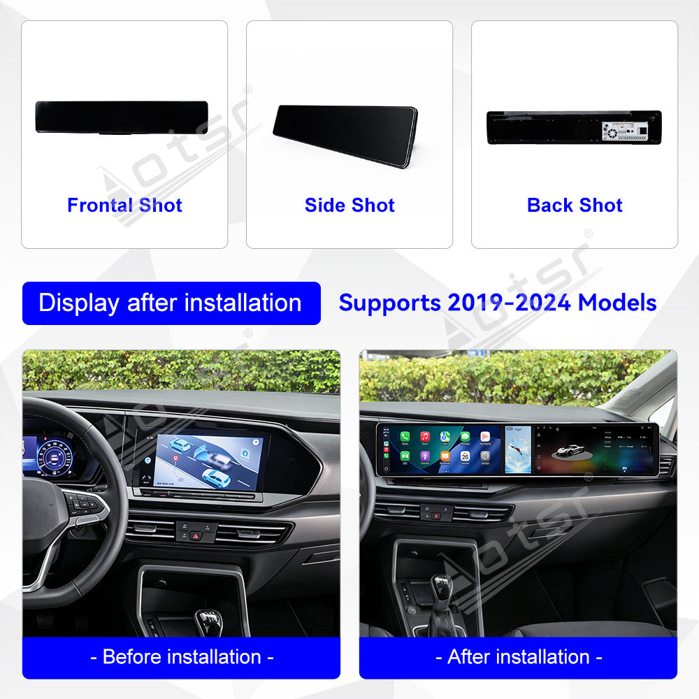 Aotsr Dual 12.3 inch Car Radio for Volkswagen Caddy 2019-2024 with 7870 Octa Core Chip Ultra HD 2400*900 Touch Screen Wireless CarPlay Bluetooth 5.0 GPS Navigation 4G Network OEM Upgrade Multimedia System