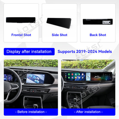 Aotsr Dual 12.3 inch Car Radio for Volkswagen Caddy 2019-2024 with 7870 Octa Core Chip Ultra HD 2400*900 Touch Screen Wireless CarPlay Bluetooth 5.0 GPS Navigation 4G Network OEM Upgrade Multimedia System