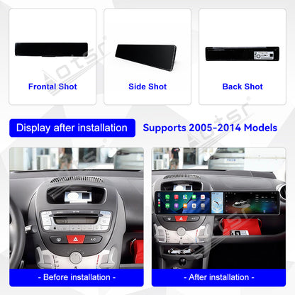 Aotsr Dual 12.3 inch Car Radio for Peugeot 107/Toyota Aygo/Citroen C1 2005-2014 with 7870 Octa Core Chip Ultra HD 2400*900 Touch Screen Wireless CarPlay Bluetooth 5.0 GPS Navigation 4G Network OEM Upgrade Multimedia System