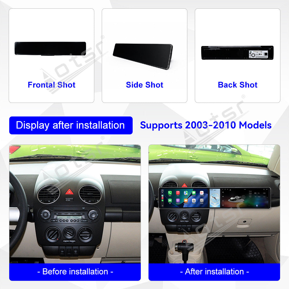 Aotsr Dual 12.3 inch Car Radio for Volkswagen Beetle 2003-2010 with 7870 Octa Core Chip Ultra HD 2400*900 Touch Screen Wireless CarPlay Bluetooth 5.0 GPS Navigation 4G Network OEM Upgrade Multimedia System