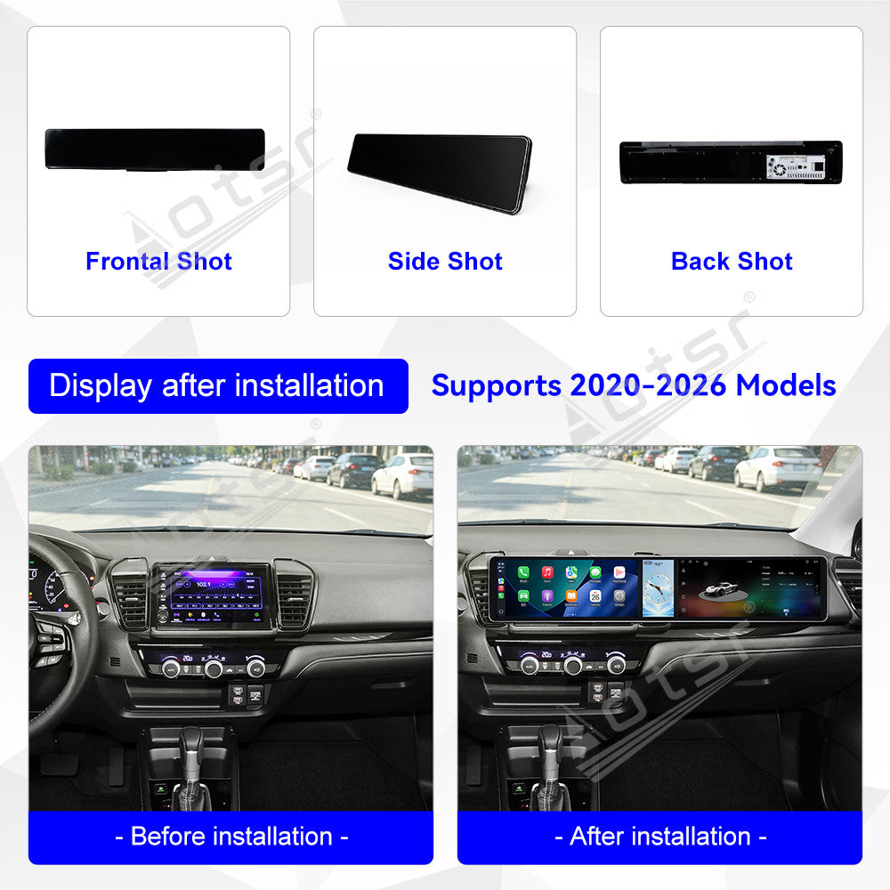 Aotsr Dual 12.3 inch Car Radio for Honda City 2020-2026 with 7870 Octa Core Chip, Ultra HD 2400*900 Touch Screen, Wireless CarPlay, Bluetooth 5.0, GPS Navigation, 4G Network, OEM Upgrade Multimedia System