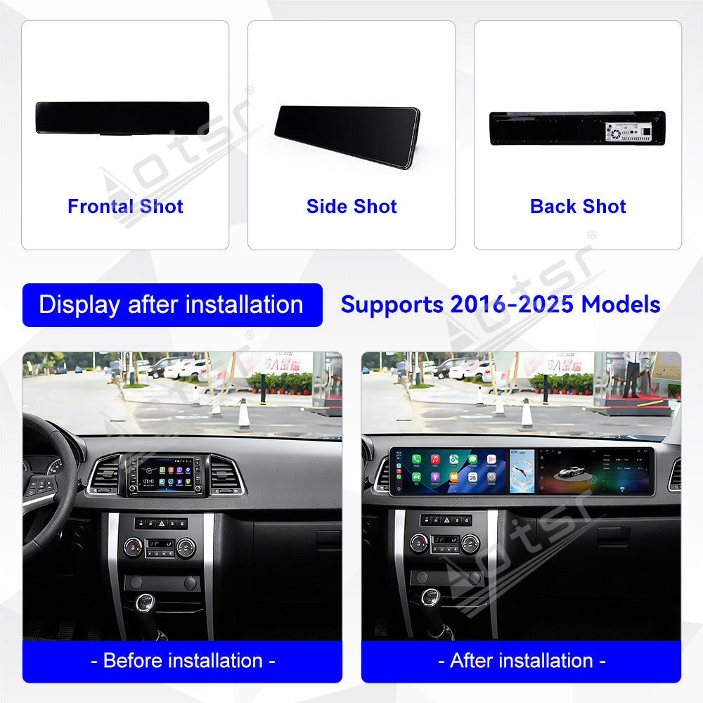 Aotsr Dual 12.3 inch Car Radio for UAZ Patriot 2016-2025 with 7870 Octa Core Chip, Ultra HD 2400*900 Touch Screen, Wireless CarPlay, Bluetooth 5.0, GPS Navigation, 4G Network, OEM Upgrade Multimedia System
