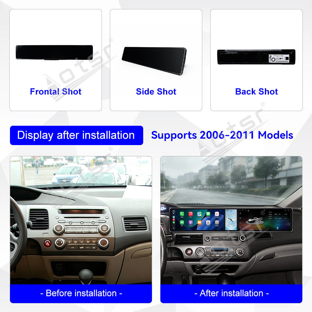 Aotsr Dual 12.3 inch Car Radio for Honda Civic 2006-2011 with 7870 Octa Core Chip Ultra HD 2400*900 Touch Screen Wireless CarPlay Bluetooth 5.0 GPS Navigation 4G Network OEM Upgrade Multimedia System