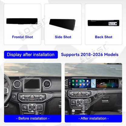 Aotsr Dual 12.3 inch Car Radio For Jeep Wrangler Rubicon 2018-2026 with 7870 Octa Core Chip Ultra HD 2400*900 Touch Screen Wireless CarPlay Bluetooth 5.0 GPS Navigation