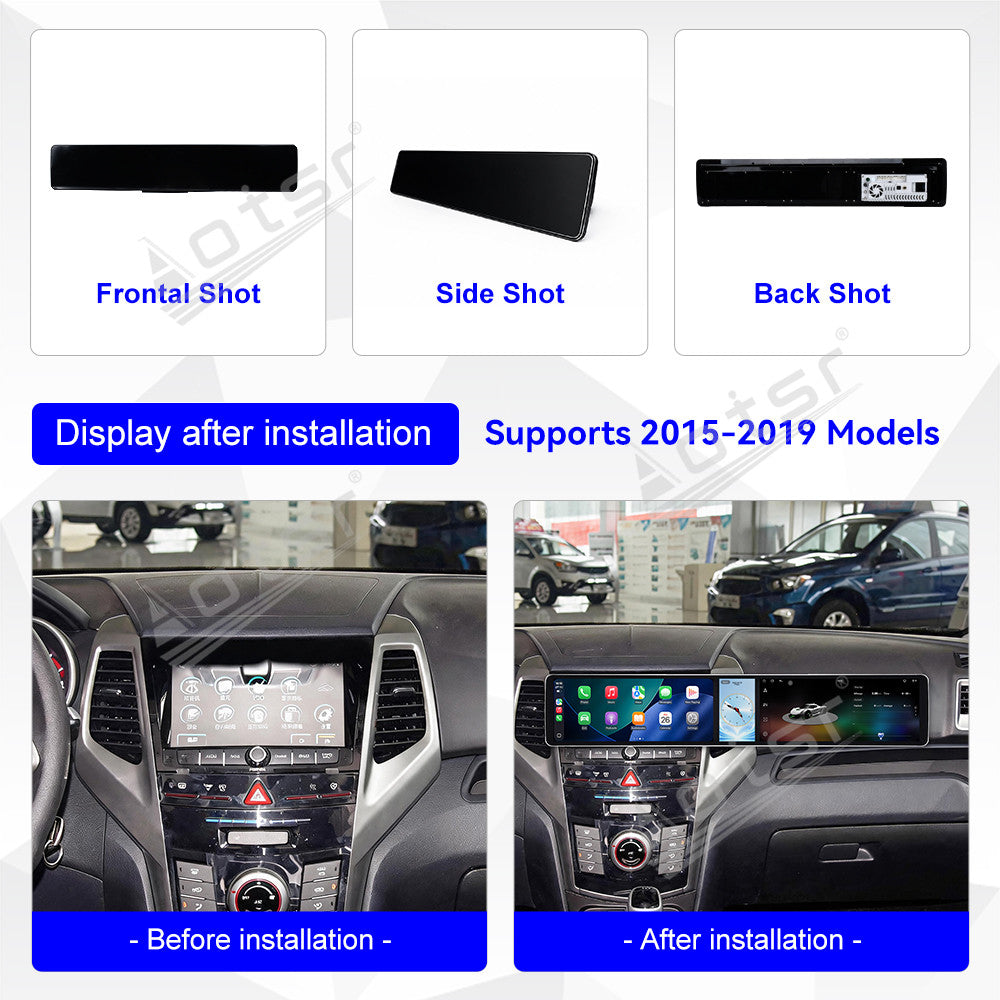Aotsr Dual 12.3 inch Car Radio for Ssang Yong Tivoli Matte Black 2015-2019 with 7870 Octa Core Chip, Ultra HD 2400*900 Touch Screen, Wireless CarPlay, Bluetooth 5.0, GPS Navigation, 4G Network, OEM Upgrade Multimedia System