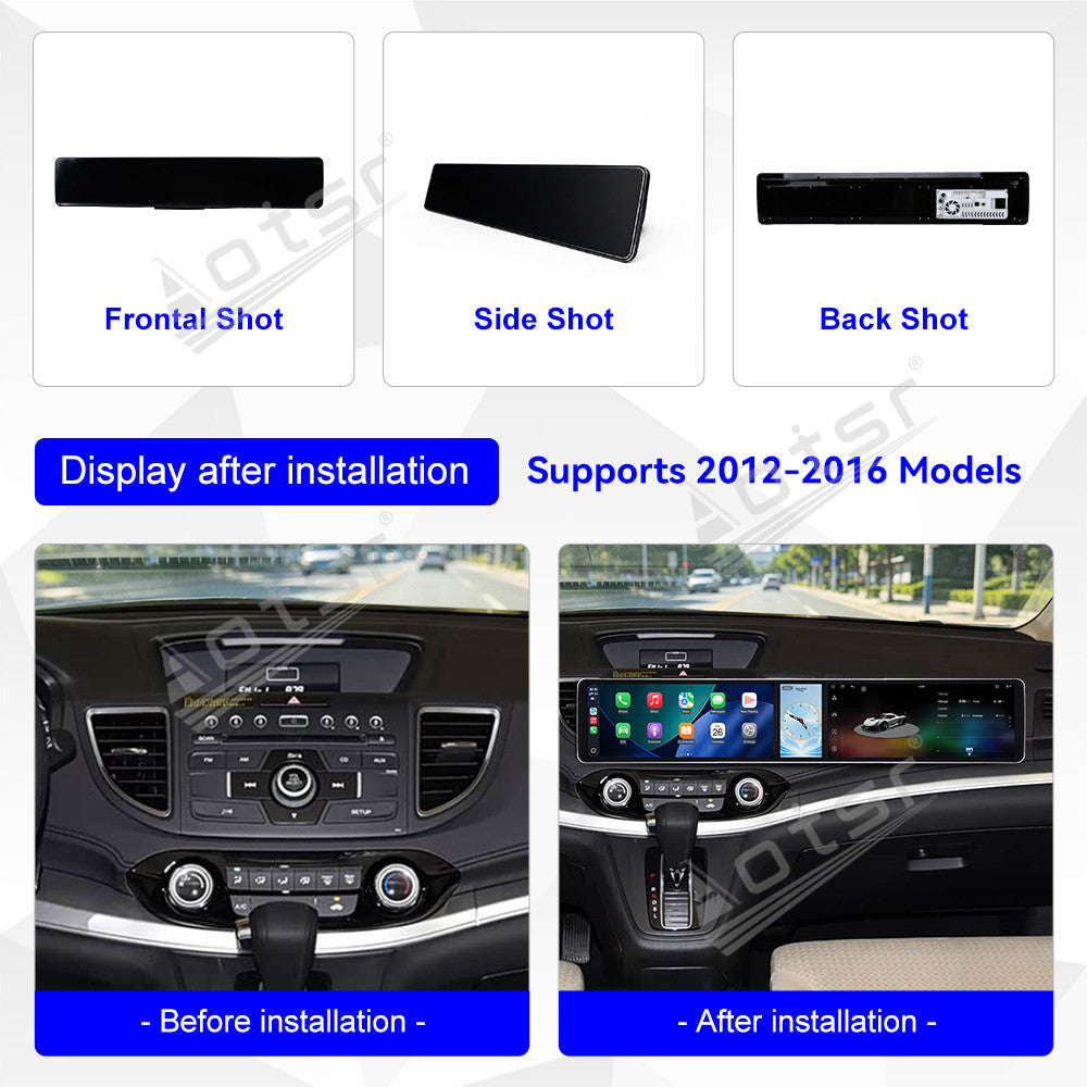 Aotsr Dual 12.3 inch Car Radio for Honda CR-V 2012-2016 with 7870 Octa Core Chip, Ultra HD 2400*900 Touch Screen, Wireless CarPlay, Bluetooth 5.0, GPS Navigation, 4G Network, OEM Upgrade Multimedia System