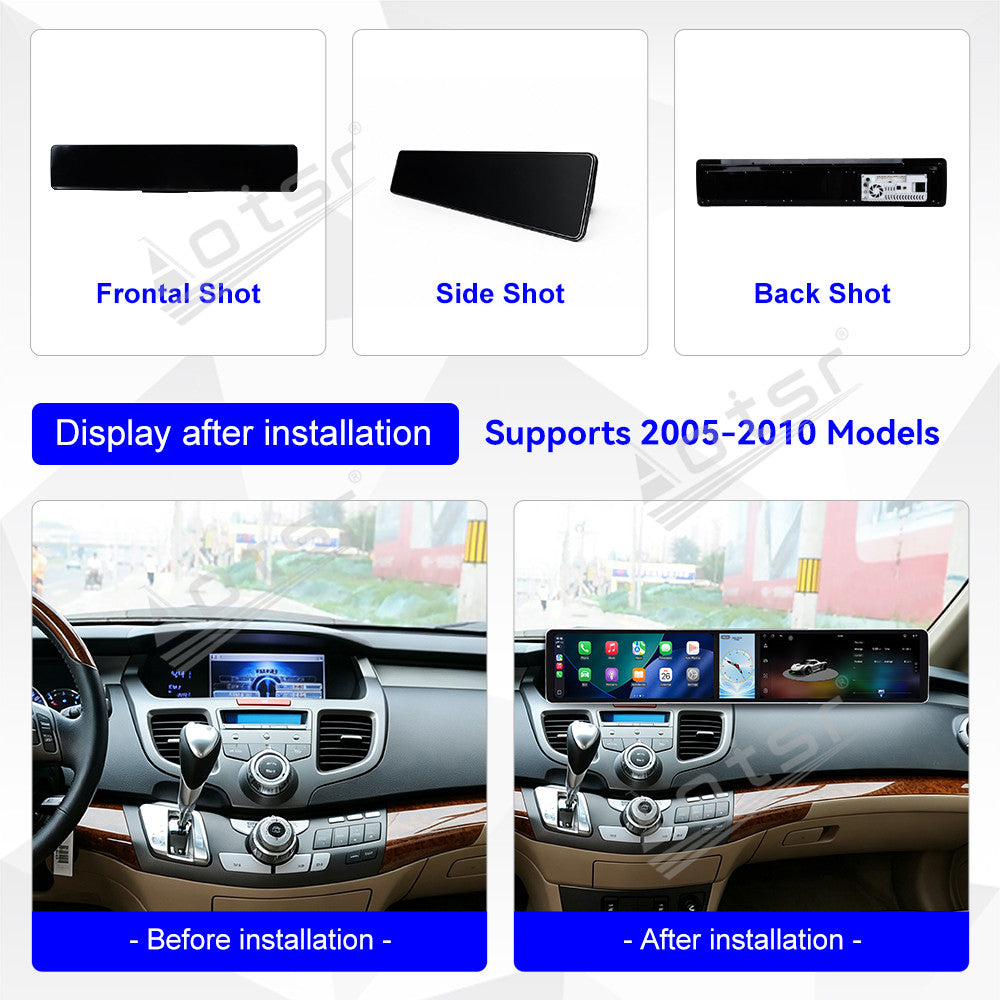 Aotsr Dual 12.3 inch Car Radio for Honda Odyssey 2005-2010 with 7870 Octa Core Chip, Ultra HD 2400*900 Touch Screen, Wireless CarPlay, Bluetooth 5.0, GPS Navigation, 4G Network, OEM Upgrade Multimedia System