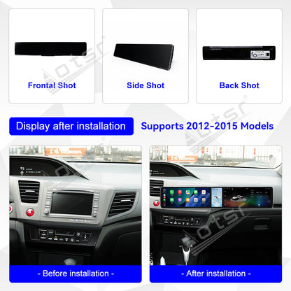 Aotsr Dual 12.3 inch Car Radio for Honda Civic 2012-2015 with 7870 Octa Core Chip Ultra HD 2400*900 Touch Screen Wireless CarPlay Bluetooth 5.0 GPS Navigation 4G Network OEM Upgrade Multimedia System
