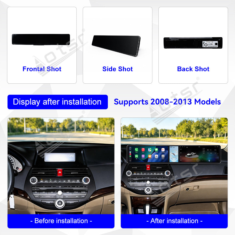 Aotsr Dual 12.3 inch Car Radio for Honda Accord 8th/Crosstour 2008-2013 with 7870 Octa Core Chip, Ultra HD 2400*900 Touch Screen, Wireless CarPlay, Bluetooth 5.0, GPS Navigation, 4G Network, OEM Upgrade Multimedia System
