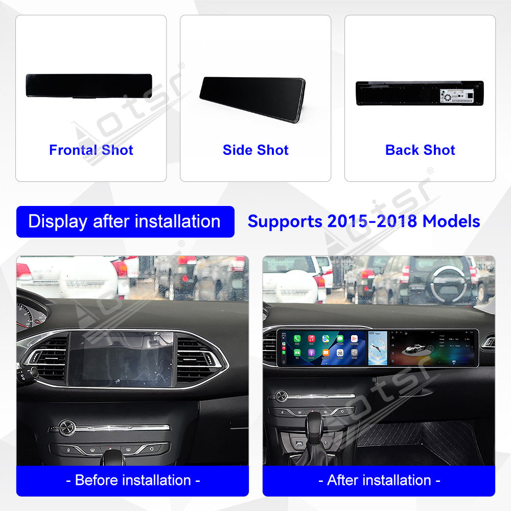 Aotsr Dual 12.3 inch Car Radio for Peugeot 308S 2015-2018 with 7870 Octa Core Chip Ultra HD 2400*900 Touch Screen Wireless CarPlay Bluetooth 5.0 GPS Navigation 4G Network OEM Upgrade Multimedia System