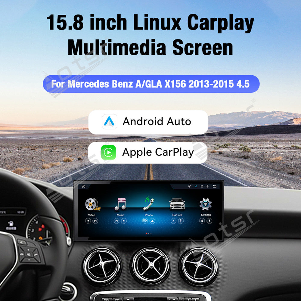 Aotsr 15.8 inch Linux Carplay Screen for Mercedes Benz A/GLA X156 2013-2015 NTG4.5 IPS Touch Stereo Unit Multi Storage 4G DSP BT5.0 GPS
