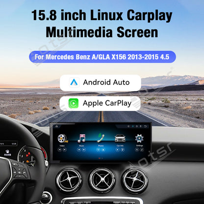 Aotsr 15.8 inch Linux Carplay Screen for Mercedes Benz A/GLA X156 2013-2015 NTG4.5 IPS Touch Stereo Unit Multi Storage 4G DSP BT5.0 GPS