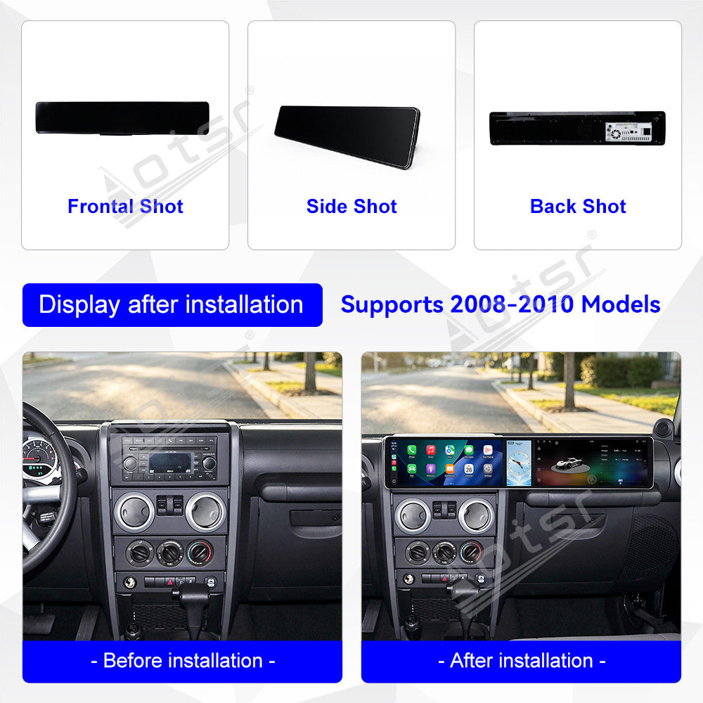 Aotsr Dual 12.3 inch Car Radio For Jeep Wrangler 2008-2010 with 7870 Octa Core Chip Ultra HD 2400*900 Touch Screen Wireless CarPlay Bluetooth 5.0 GPS Navigation