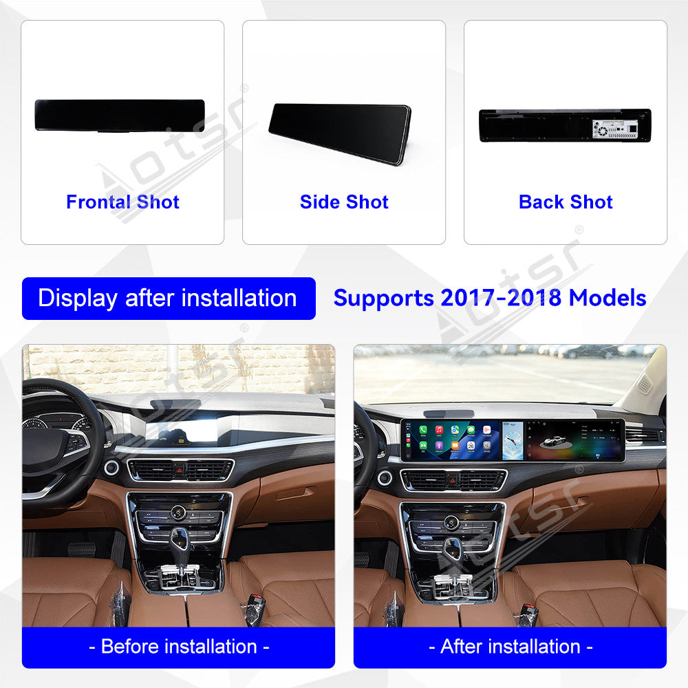 Aotsr Dual 12.3 inch Car Radio For Geely Borui 2017-2018 with 7870 Octa Core Chip Ultra HD 2400*900 Touch Screen Wireless CarPlay Bluetooth 5.0 GPS Navigation