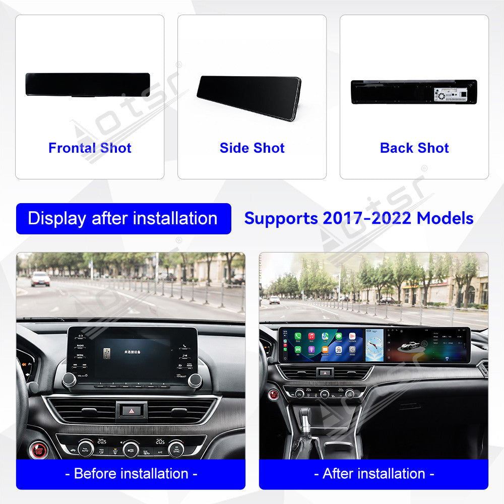 Aotsr Dual 12.3 inch Car Radio for Honda Accord 10th 2017-2022 with 7870 Octa Core Chip Ultra HD 2400*900 Touch Screen Wireless CarPlay Bluetooth 5.0 GPS Navigation 4G Network OEM Upgrade Multimedia System