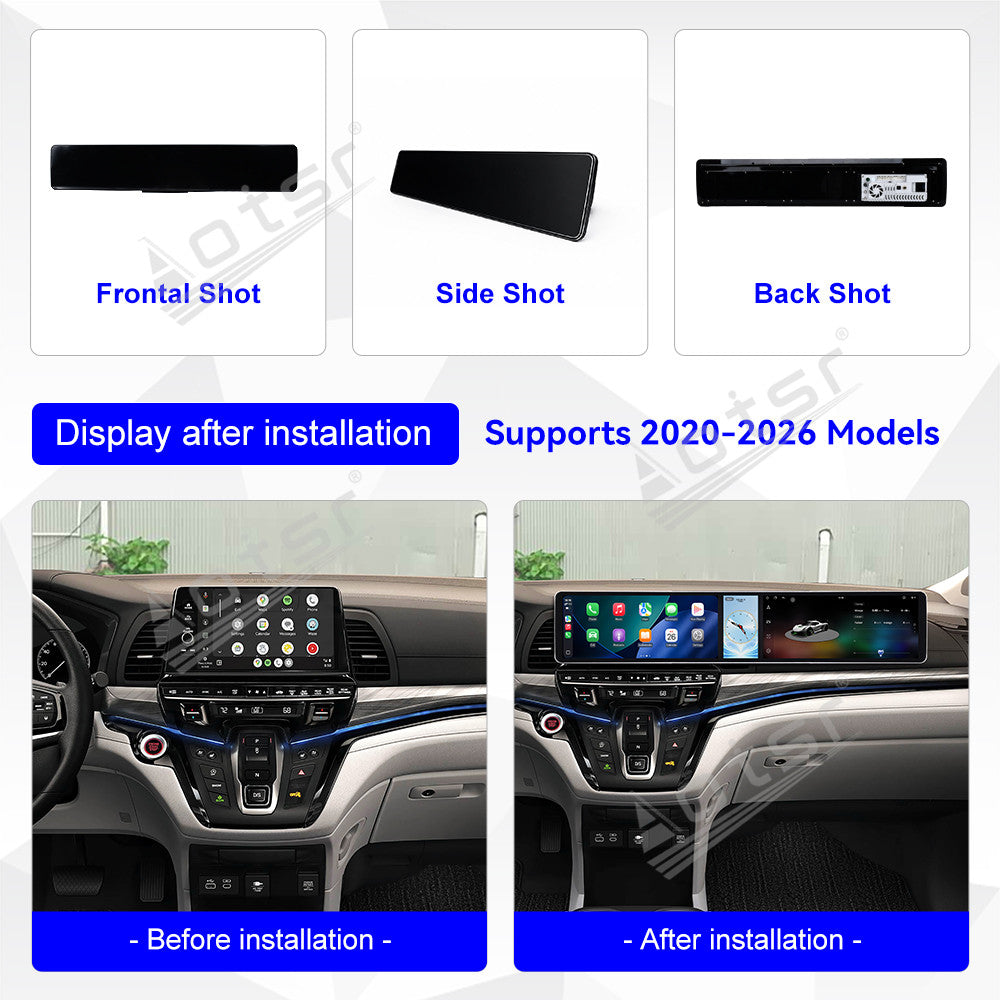 Aotsr Dual 12.3 inch Car Radio for Honda Odyssey 2020-2026 with 7870 Octa Core Chip, Ultra HD 2400*900 Touch Screen, Wireless CarPlay, Bluetooth 5.0, GPS Navigation, 4G Network, OEM Upgrade Multimedia System