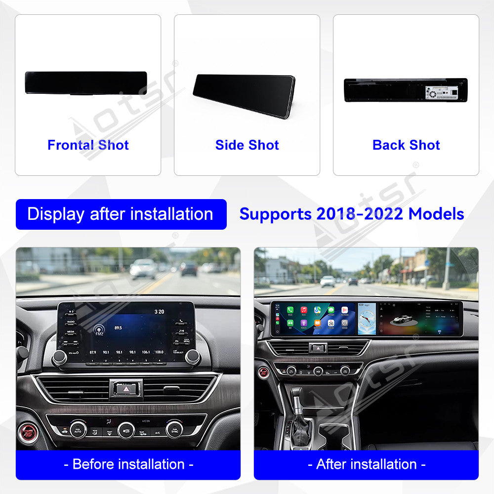 Aotsr Dual 12.3 inch Car Radio for Honda Accord/Inspire 2018-2022 with 7870 Octa Core Chip, Ultra HD 2400*900 Touch Screen, Wireless CarPlay, Bluetooth 5.0, GPS Navigation, 4G Network, OEM Upgrade Multimedia System