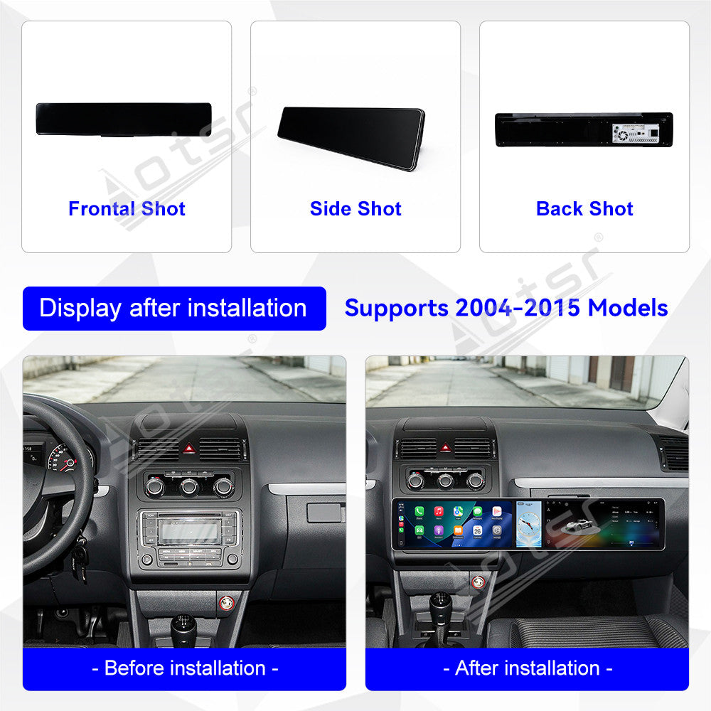 Aotsr Dual 12.3 inch Car Radio for Volkswagen Touran 2004-2015 with 7870 Octa Core Chip Ultra HD 2400*900 Touch Screen Wireless CarPlay Bluetooth 5.0 GPS Navigation 4G Network OEM Upgrade Multimedia System