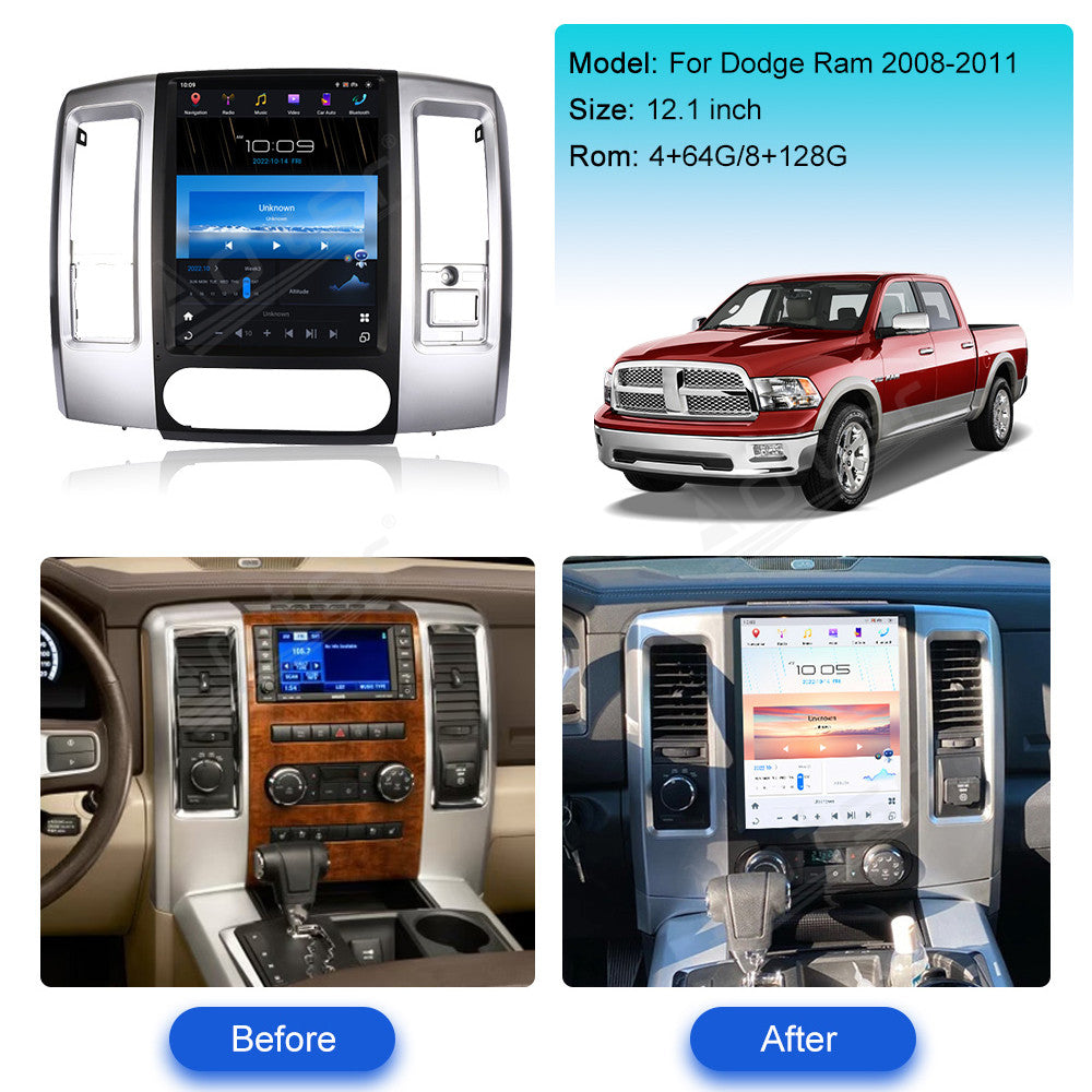 12.1 Inch Tesla Screen For Dodge Ram 2008-2011 Android 13.0 Car Radio Player GPS Navi Auto Stereo Multimedia Video DSP Carplay 4G SIM