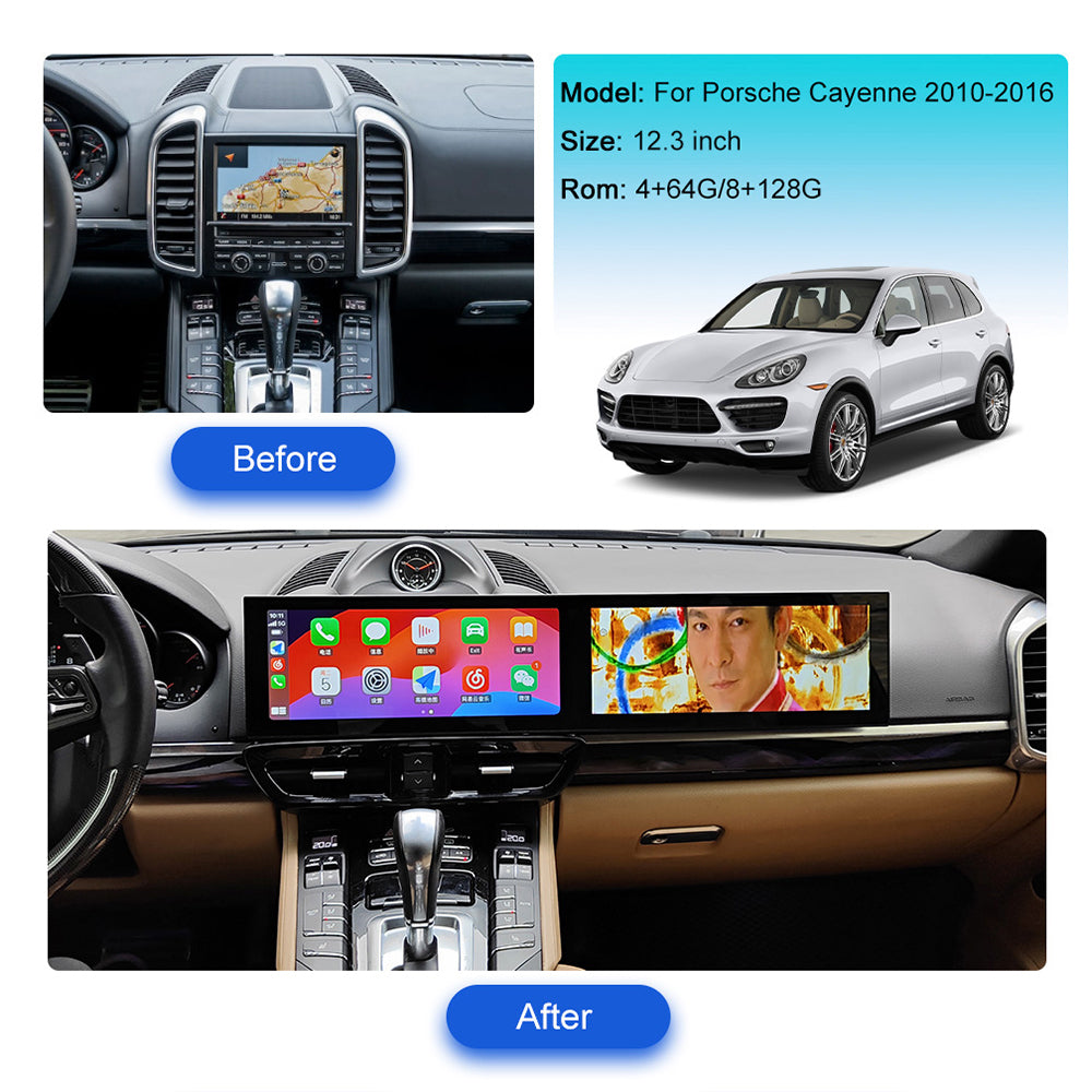 Dual 12.1 inches Tesla Screen For Porsche Cayenne 2010-2016  Android 13.0  Car  Radio   Player  GPS Navi Auto  Stereo Multimedia Video DSP Carplay 4G SIM