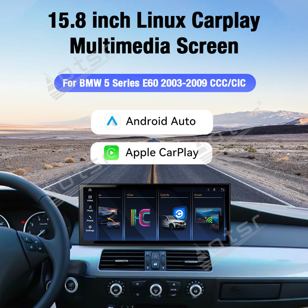 Aotsr 15.8 inch Linux Carplay Screen for BMW 5 Series E60 2003-2009 CIC IPS Touch Stereo Unit Multi Storage 4G DSP BT5.0 GPS