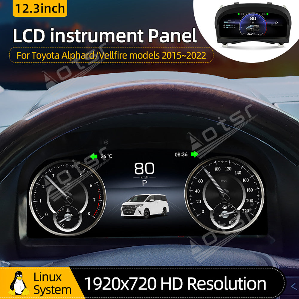 12.3 inch For TOYOTA Alphard 30 A30 Vellfire 2015-2022 Full LCD Digital Cluster Instrument Virtual Cockpit Dashboard Speedometer