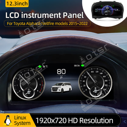 12.3 inch For TOYOTA Alphard 30 A30 Vellfire 2015-2022 Full LCD Digital Cluster Instrument Virtual Cockpit Dashboard Speedometer
