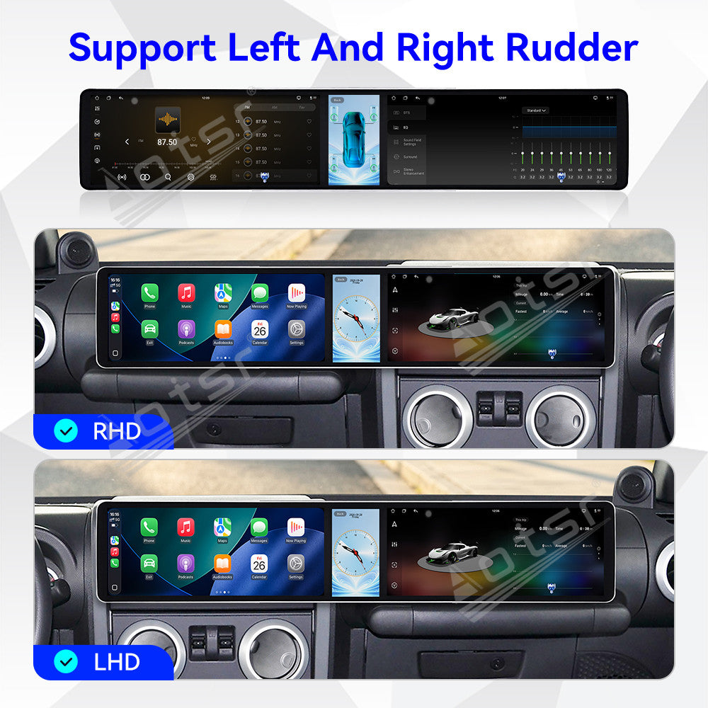 Aotsr Dual 12.3 inch Car Radio For Jeep Wrangler 2008-2010 with 7870 Octa Core Chip Ultra HD 2400*900 Touch Screen Wireless CarPlay Bluetooth 5.0 GPS Navigation