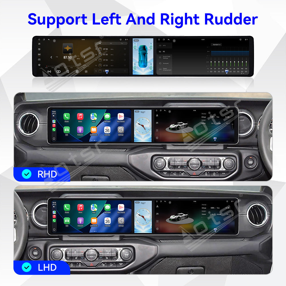 Aotsr Dual 12.3 inch Car Radio For Jeep Wrangler Rubicon 2018-2026 with 7870 Octa Core Chip Ultra HD 2400*900 Touch Screen Wireless CarPlay Bluetooth 5.0 GPS Navigation