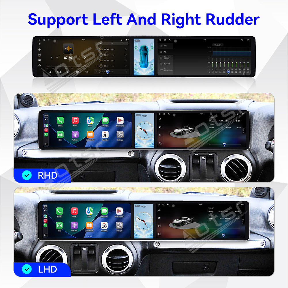 Aotsr Dual 12.3 inch Car Radio For Jeep Wrangler Unlimited 2004-2017 with 7870 Octa Core Chip Ultra HD 2400*900 Touch Screen Wireless CarPlay Bluetooth 5.0 GPS Navigation