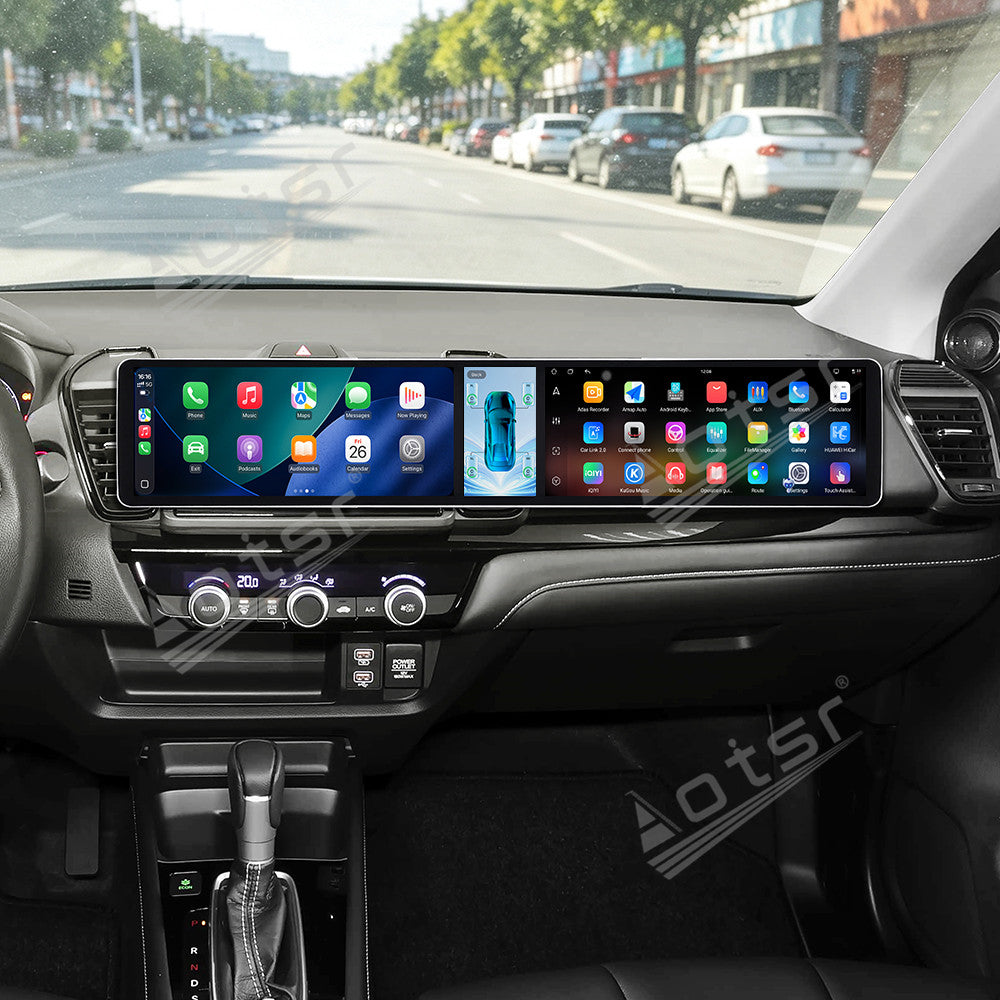 Aotsr Dual 12.3 inch Car Radio for Honda City 2020-2026 with 7870 Octa Core Chip, Ultra HD 2400*900 Touch Screen, Wireless CarPlay, Bluetooth 5.0, GPS Navigation, 4G Network, OEM Upgrade Multimedia System