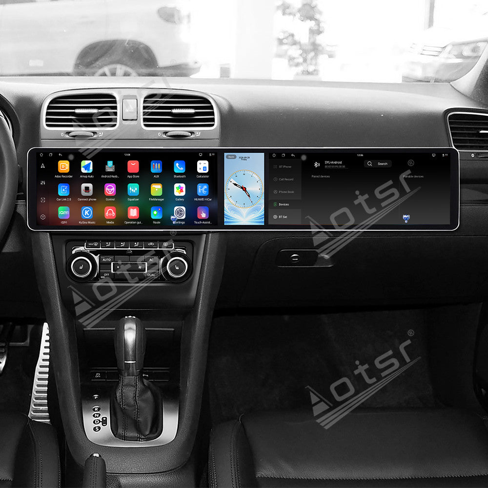 Aotsr Dual 12.3 inch Car Radio for Volkswagen Golf Mk6 2007-2012 with 7870 Octa Core Chip Ultra HD 2400*900 Touch Screen Wireless CarPlay Bluetooth 5.0 GPS Navigation 4G Network OEM Upgrade Multimedia System