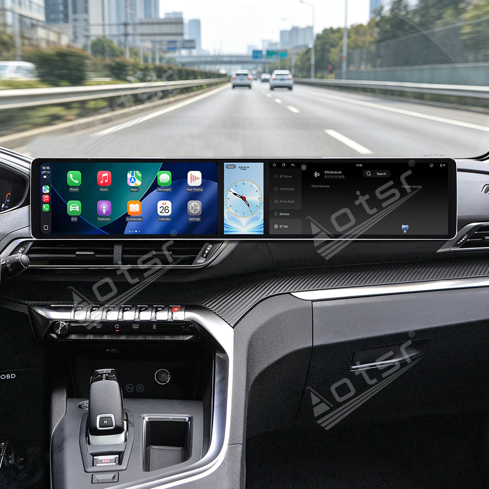 Aotsr Dual 12.3 inch Car Radio for Peugeot 4008/5008 2017-2021 with 7870 Octa Core Chip Ultra HD 2400*900 Touch Screen Wireless CarPlay Bluetooth 5.0 GPS Navigation 4G Network OEM Upgrade Multimedia System