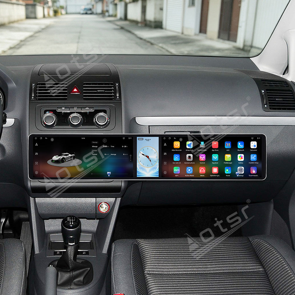 Aotsr Dual 12.3 inch Car Radio for Volkswagen Touran 2004-2015 with 7870 Octa Core Chip Ultra HD 2400*900 Touch Screen Wireless CarPlay Bluetooth 5.0 GPS Navigation 4G Network OEM Upgrade Multimedia System