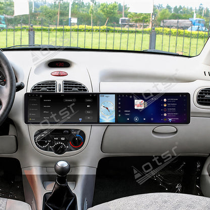 Aotsr Dual 12.3 inch Car Radio for Peugeot 206 2002-2010 with 7870 Octa Core Chip Ultra HD 2400*900 Touch Screen Wireless CarPlay Bluetooth 5.0 GPS Navigation 4G Network OEM Upgrade Multimedia System
