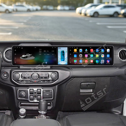 Aotsr Dual 12.3 inch Car Radio For Jeep Wrangler Rubicon 2018-2026 with 7870 Octa Core Chip Ultra HD 2400*900 Touch Screen Wireless CarPlay Bluetooth 5.0 GPS Navigation