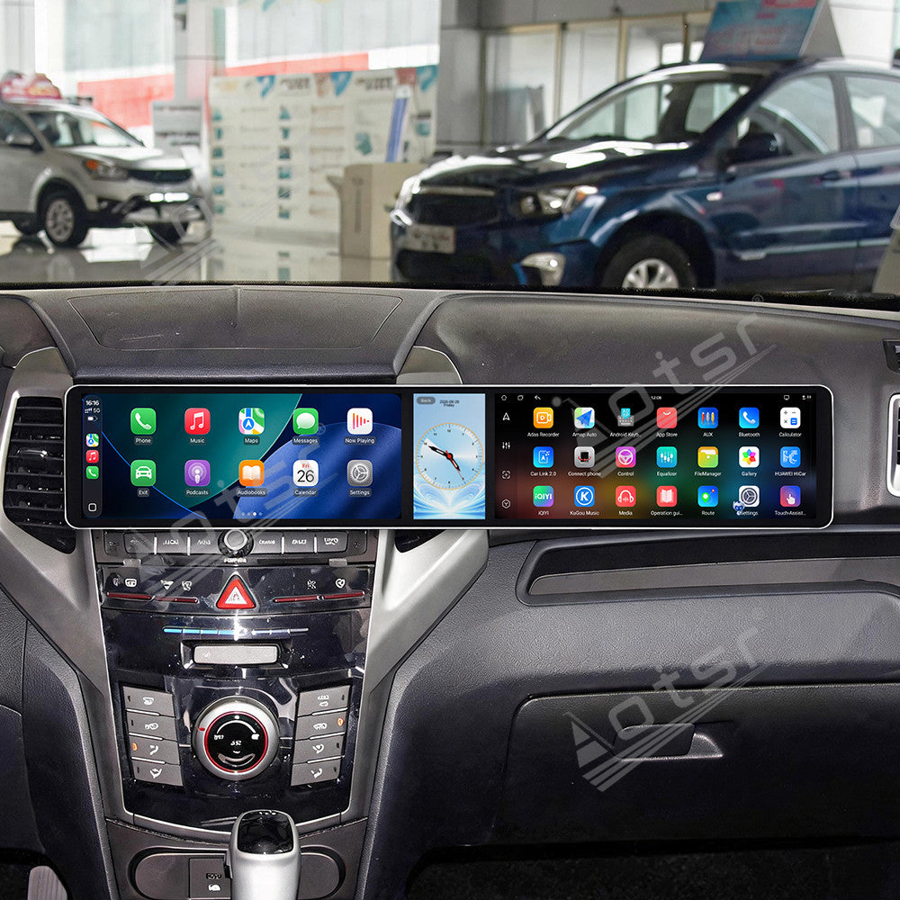 Aotsr Dual 12.3 inch Car Radio for Ssang Yong Tivoli Matte Black 2015-2019 with 7870 Octa Core Chip, Ultra HD 2400*900 Touch Screen, Wireless CarPlay, Bluetooth 5.0, GPS Navigation, 4G Network, OEM Upgrade Multimedia System
