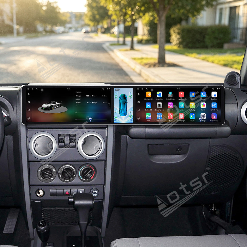 Aotsr Dual 12.3 inch Car Radio For Jeep Wrangler 2008-2010 with 7870 Octa Core Chip Ultra HD 2400*900 Touch Screen Wireless CarPlay Bluetooth 5.0 GPS Navigation