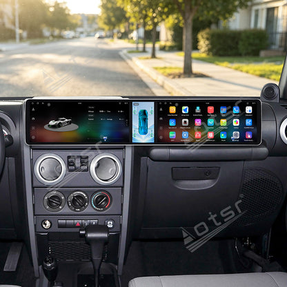 Aotsr Dual 12.3 inch Car Radio For Jeep Wrangler 2008-2010 with 7870 Octa Core Chip Ultra HD 2400*900 Touch Screen Wireless CarPlay Bluetooth 5.0 GPS Navigation