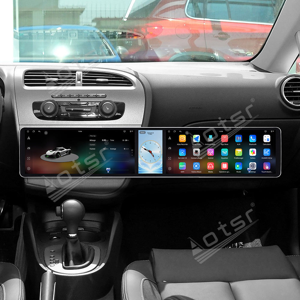 Aotsr Dual 12.3 inch Car Radio for Seat Leon 2005-2012 with 7870 Octa Core Chip Ultra HD 2400*900 Touch Screen Wireless CarPlay Bluetooth 5.0 GPS Navigation 4G Network OEM Upgrade Multimedia System
