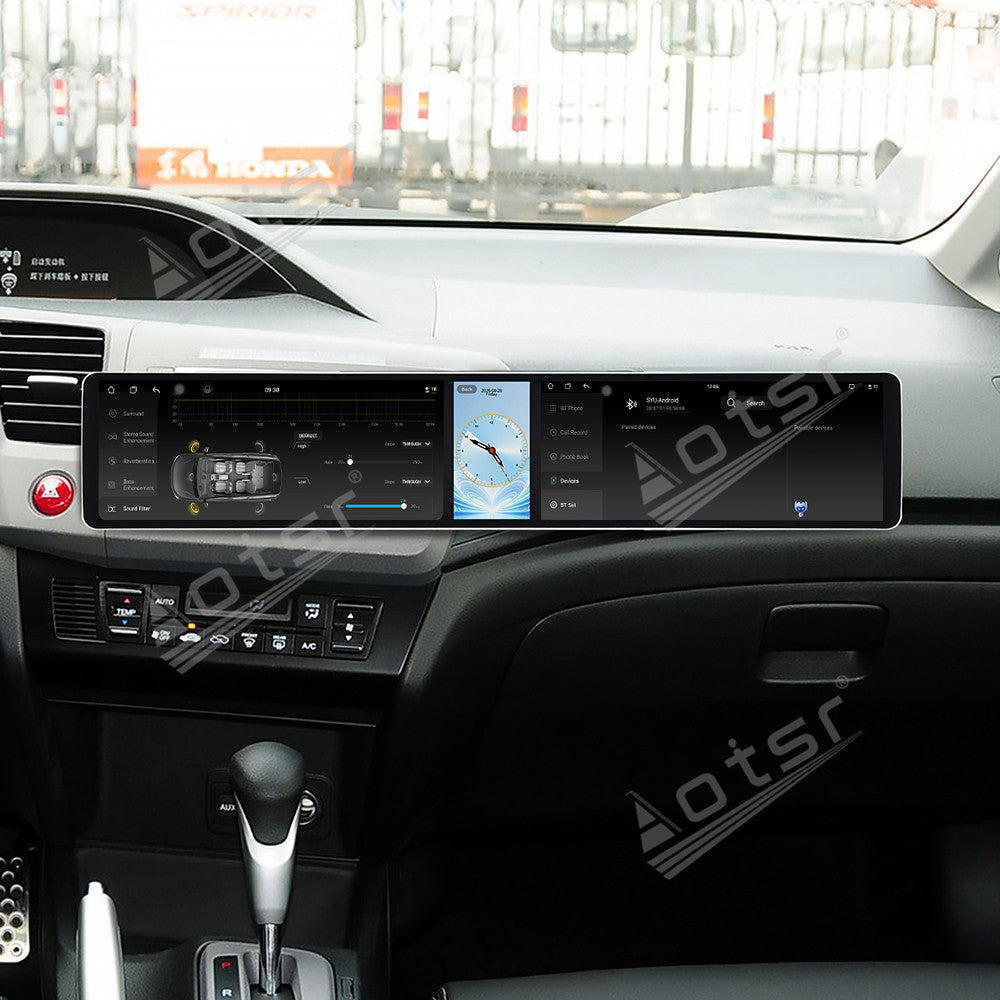 Aotsr Dual 12.3 inch Car Radio for Honda Civic 2012-2015 with 7870 Octa Core Chip Ultra HD 2400*900 Touch Screen Wireless CarPlay Bluetooth 5.0 GPS Navigation 4G Network OEM Upgrade Multimedia System