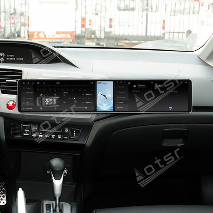 Aotsr Dual 12.3 inch Car Radio for Honda Civic 2012-2015 with 7870 Octa Core Chip Ultra HD 2400*900 Touch Screen Wireless CarPlay Bluetooth 5.0 GPS Navigation 4G Network OEM Upgrade Multimedia System